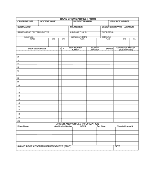 Manifest Crew  Form