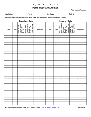 Pump Test Data Sheet  Form