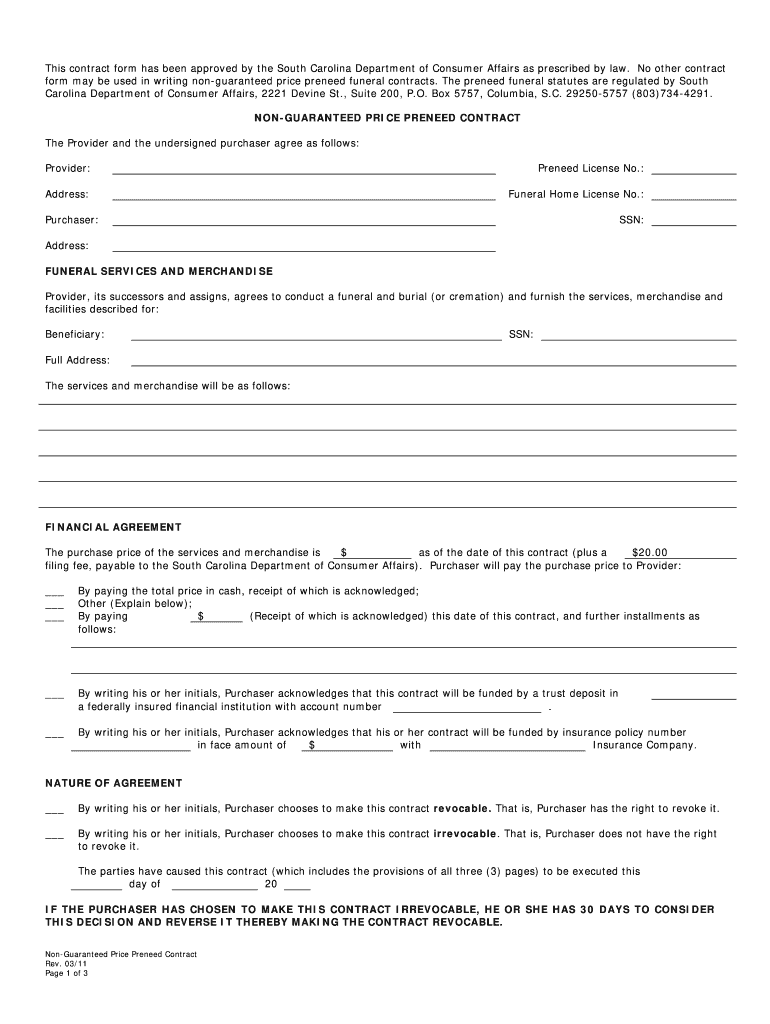 Funeral Contract Sample  Form