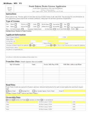 Motor Vehicle Forms State of South Dakota