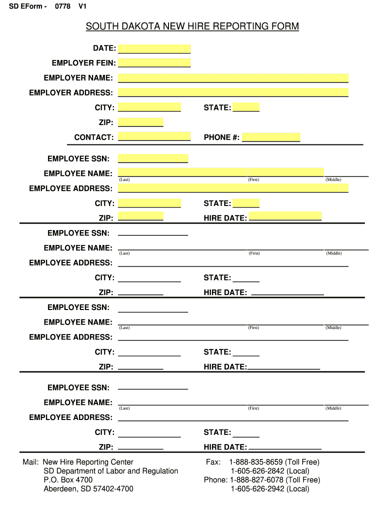 South Dakota Department of Labor New Hire Reporting  Form