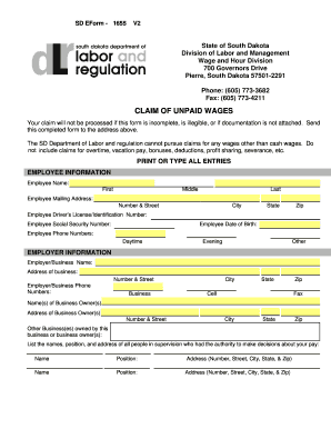  South Dakota Stat Unpaid Wages Form 2006