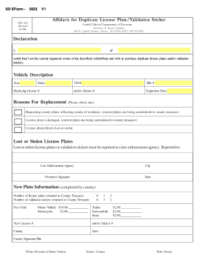 South Dakota License Plate Stickers  Form