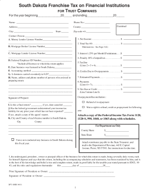 South Dakota Bank Franchise Tax  Form