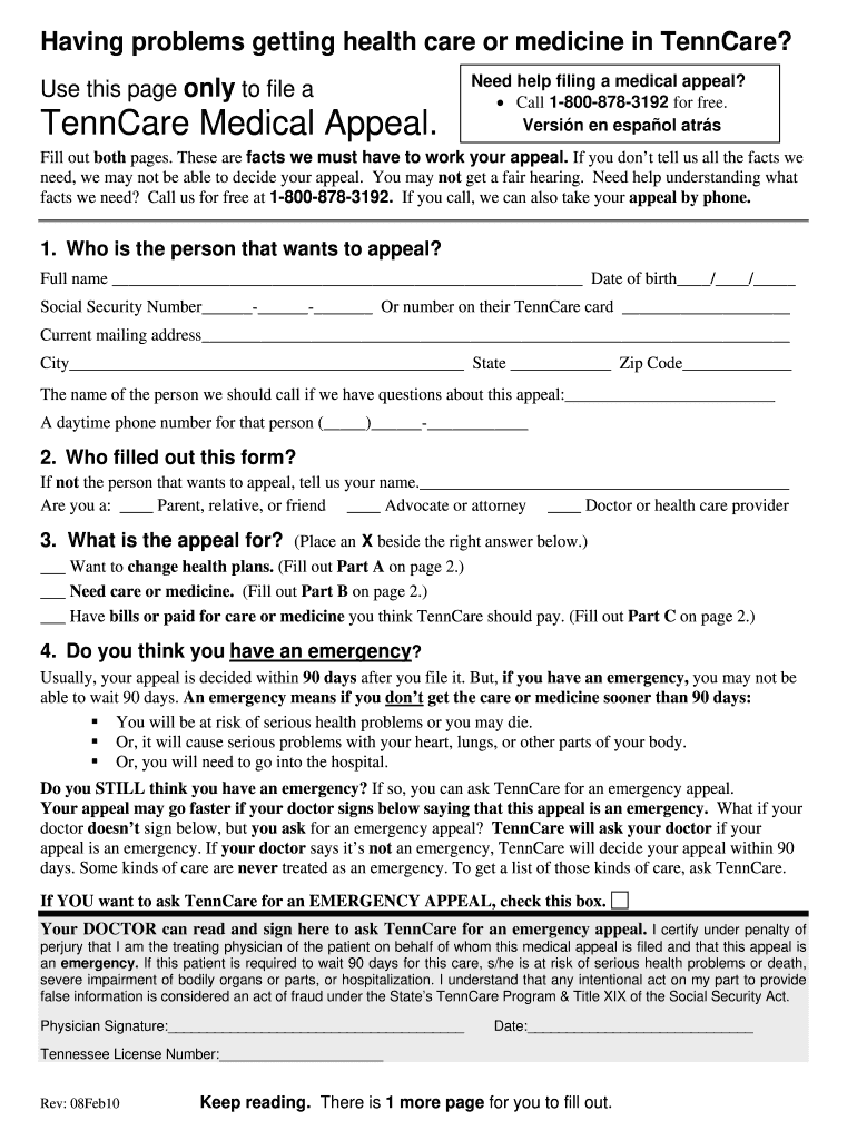  Tenncare Appeal Form 2010-2024