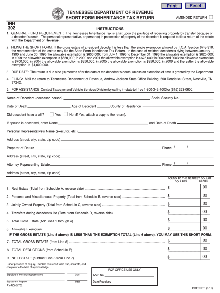  Tennessee Form Inheritance Tax 2015