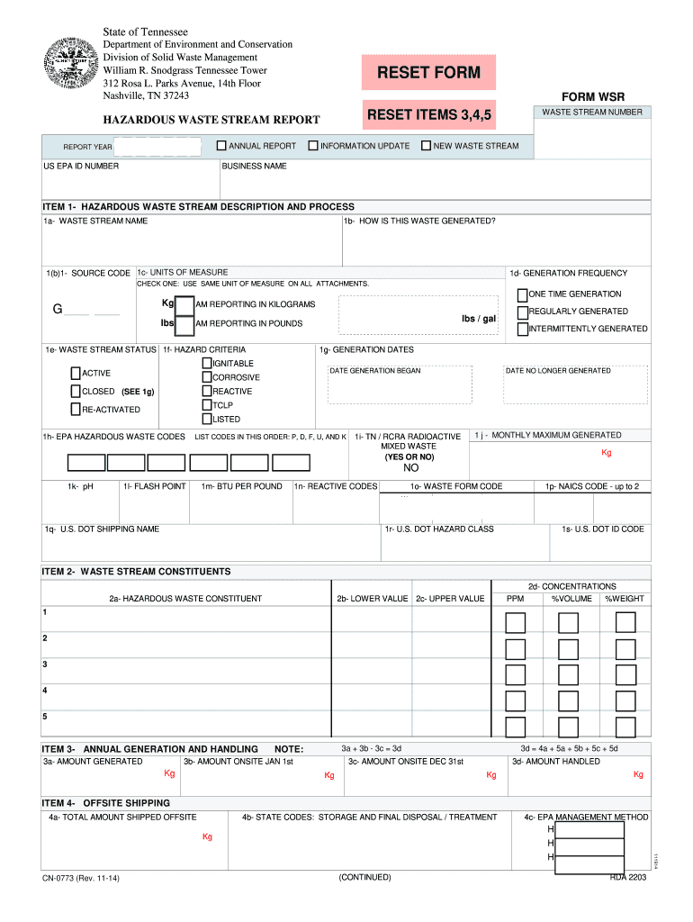  Form WSR  CN0773  Tennessee Gov  Tn 2014