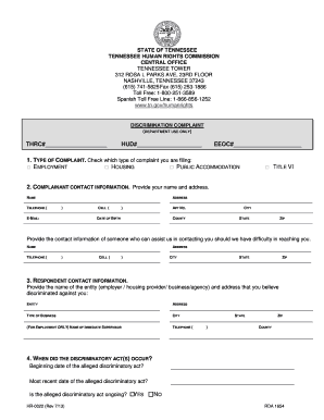 Printable PDF on Human Rights Commission Complaint in Nashville Form