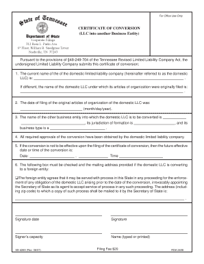Certificate of Conversion Form