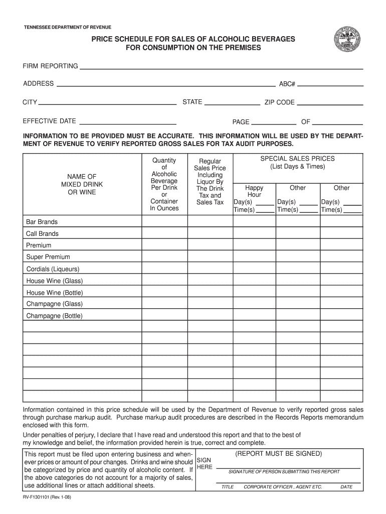  Price Schedule Report for Sales of Alcoholic Beverages 2008-2024