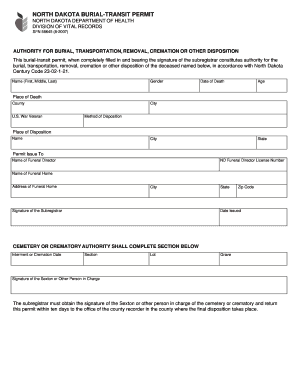 North Dakota Purial Transit Permit Rules Form