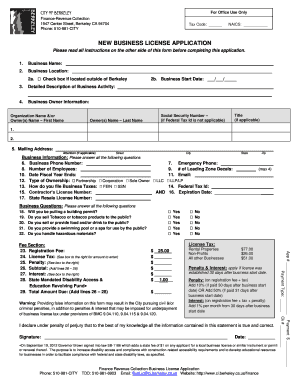 NEW BUSINESS LICENSE APPLICATION FORM City of Berkeley Ci Berkeley Ca