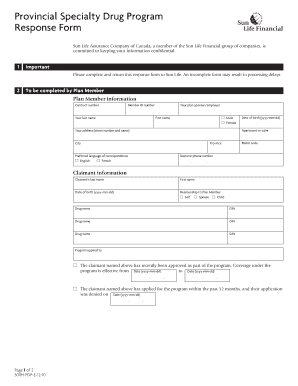 Provincial Specialty Drug Program  Form