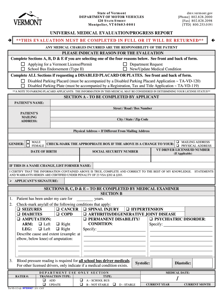  Vermont Dmv Medical Evaluation Forms 2011