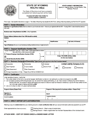 Wyoming Wolfs 109a Form