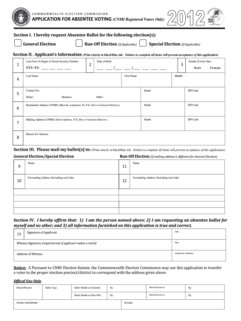  Absentee Ballot Form 2012