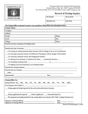 Fillable Record of Zoning Inquiry  Form