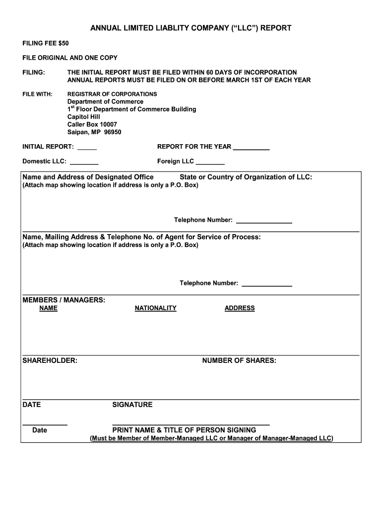 Annual Limited Liability Report  Form