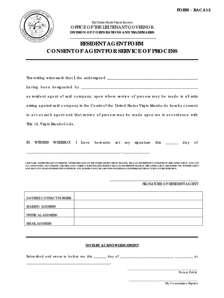 Get and Sign Resident Agent Consent Form Usvi