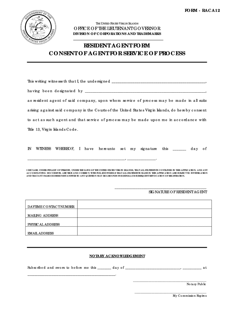 Resident Agent Consent Form Usvi