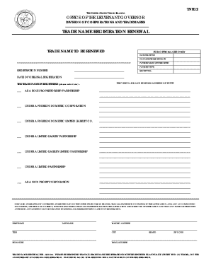 Renewal of Trade Name of the Virgin Island  Form