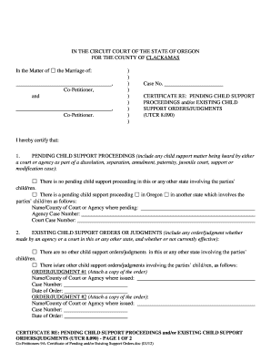 Certificate of Pending Existing Child Support Cases State of Oregon Courts Oregon  Form