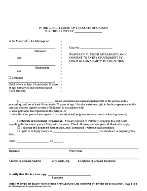  Waiver of Appearance Divorce Form 2008