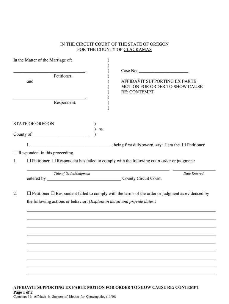  Affidavit in Support of Motion for Contempt  State of Oregon  Courts Oregon 2010-2024