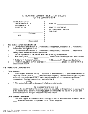Limited Judgment Form Oregon Circuit Court