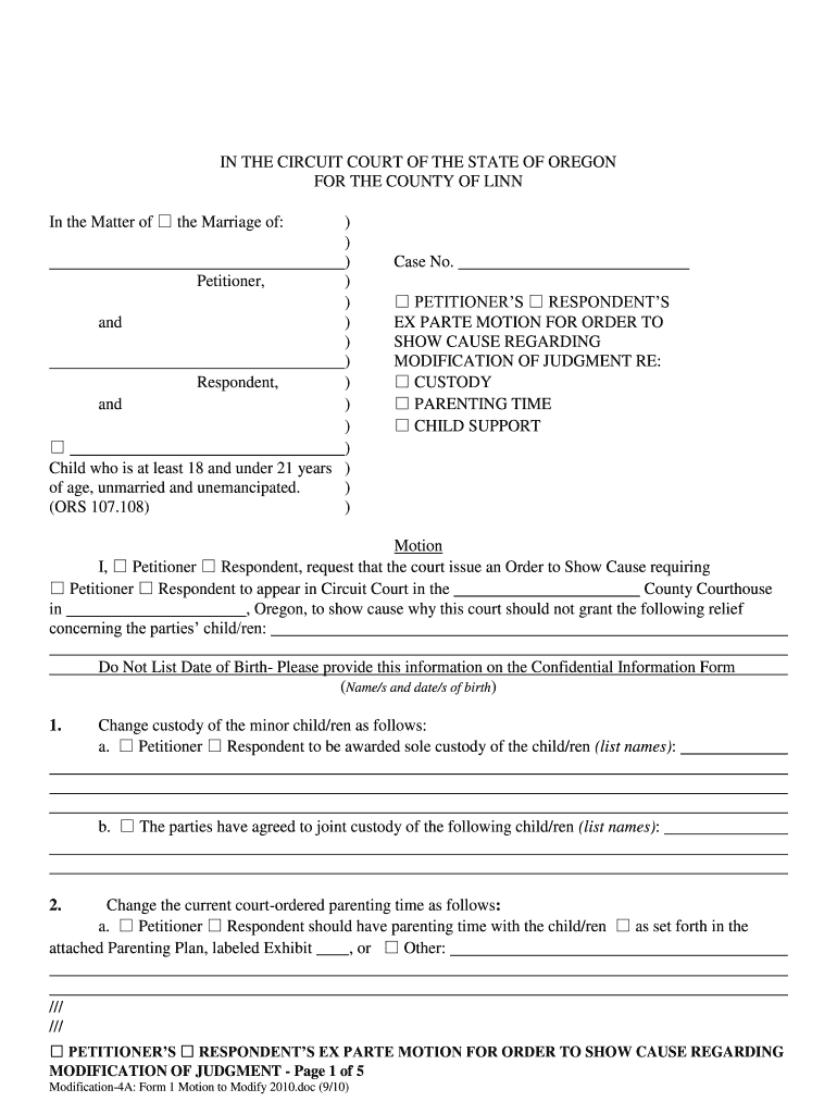 Ex Parte Motion for Order to Show Cause Regarding Modification of Judgment  Form