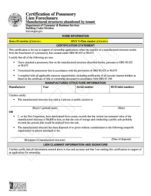 Certificate of Processory Lein Forclosure  Form