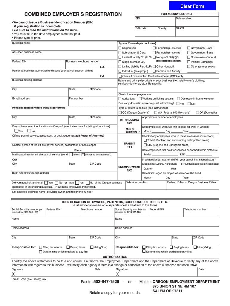  How to Fill Combined Employers Registration Form 2005
