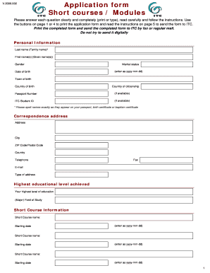 Application Form Short Courses Modules ITC Itc