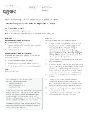 Crnbc International Application Paperwork Form