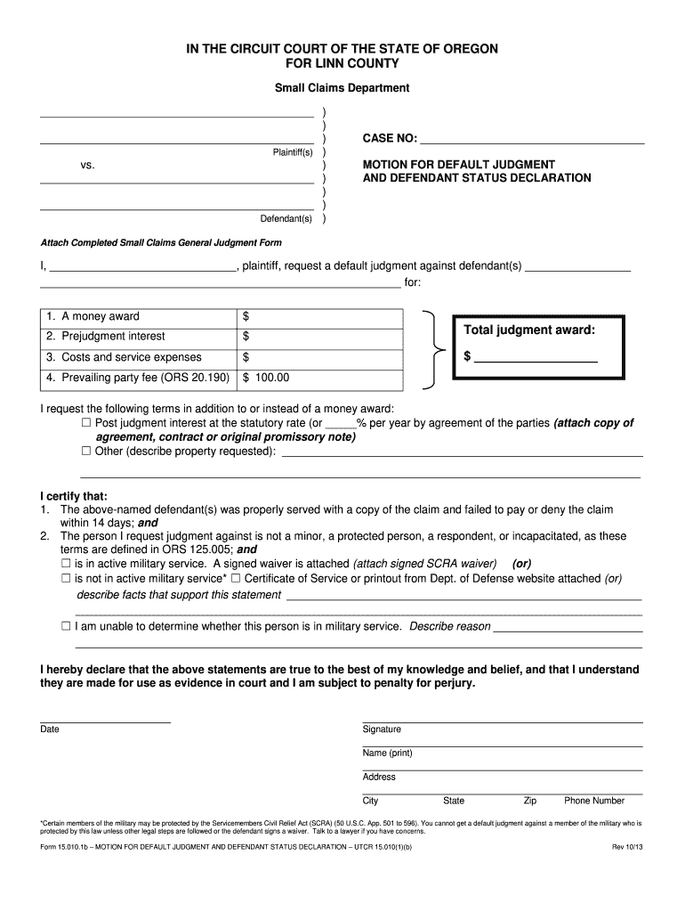 Oregon Default Judgment Form