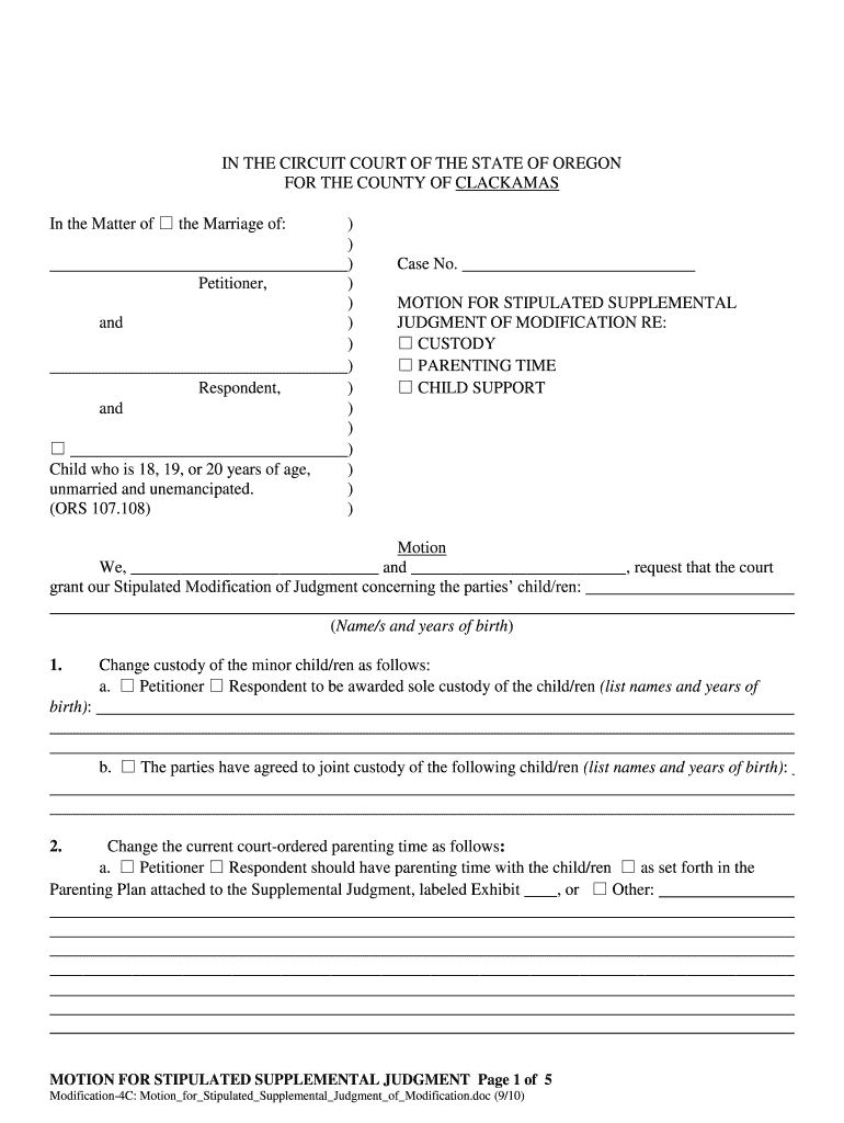 Stipulated Supplemental Judgment Oregon  Form