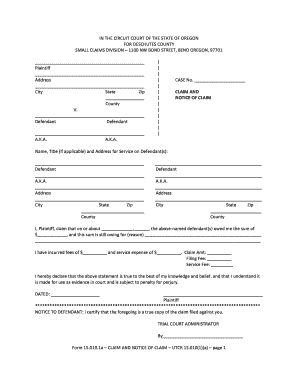 Deschutes County Small Claims Court  Form