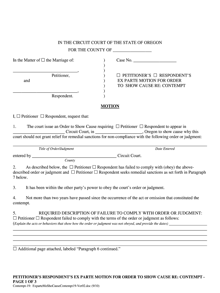 Order to Show Cause Oregon  Form