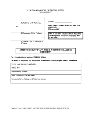 Confidential Information Form Oregon