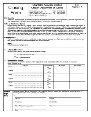 Closing Form Oregon Department of Justice Doj State or