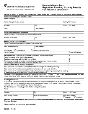 Thrivent Report for Funding Activity Results Form