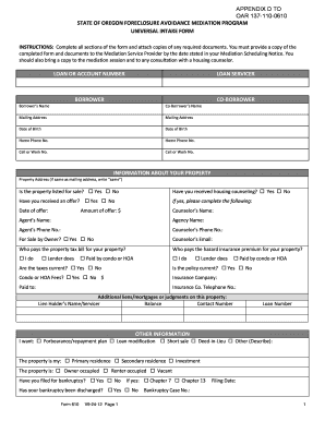 Universal Intake Form State of Oregon Doj State or