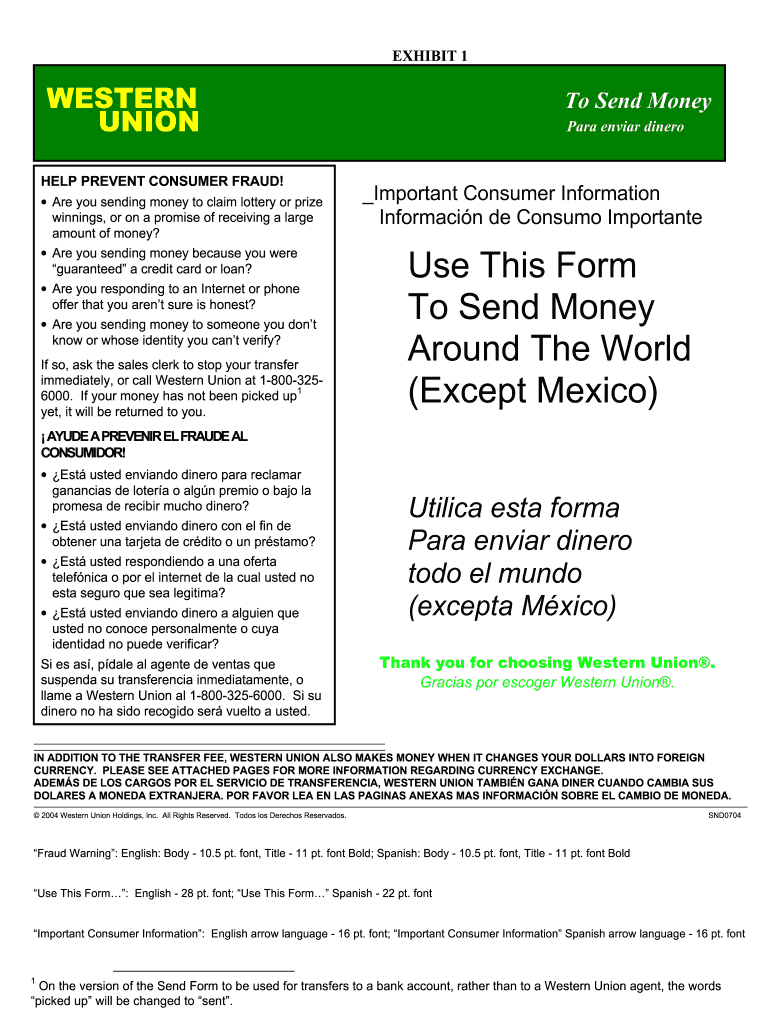 Western Union Money Transfer Application Form PDF