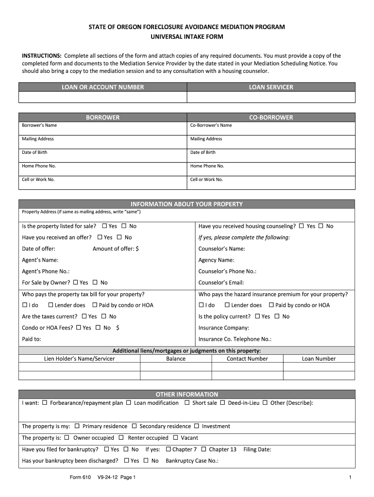  Draft Form 610, Universal Intake Form  State of Oregon  Doj State or 2012-2024