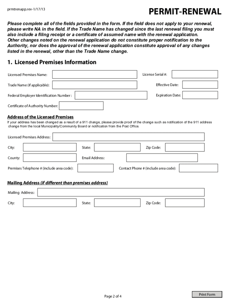 Retail Renewal or Permit Renewal New York Form