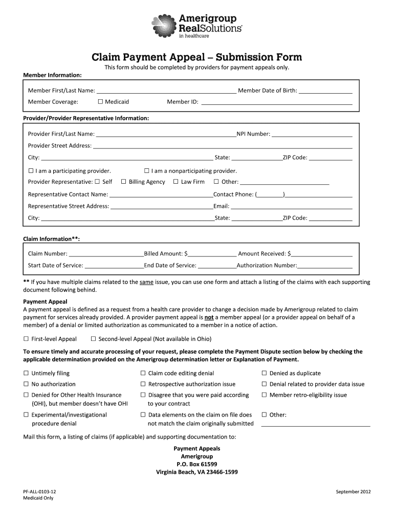 Amerigroup Appeal Form - Fill Out and Sign Printable PDF ...