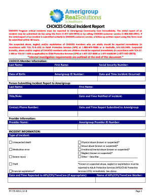 CHOICES Critical Incident Report Form Providers Amerigroup