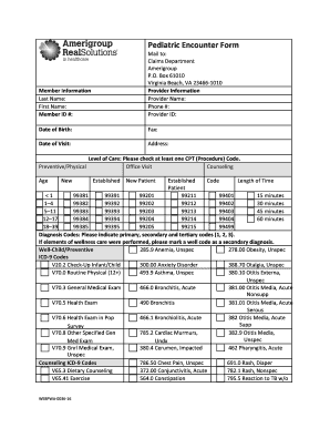 PF ALL 0079 12 Pediatric Encounter FormWACMAP