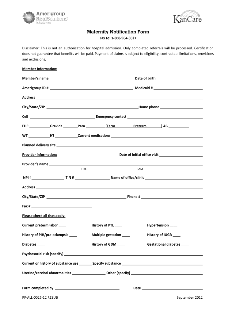  Amerigroup Notification Form 2012-2024