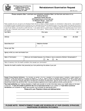 Reinstatement Examination Request Department of Civil Service Cs Ny  Form